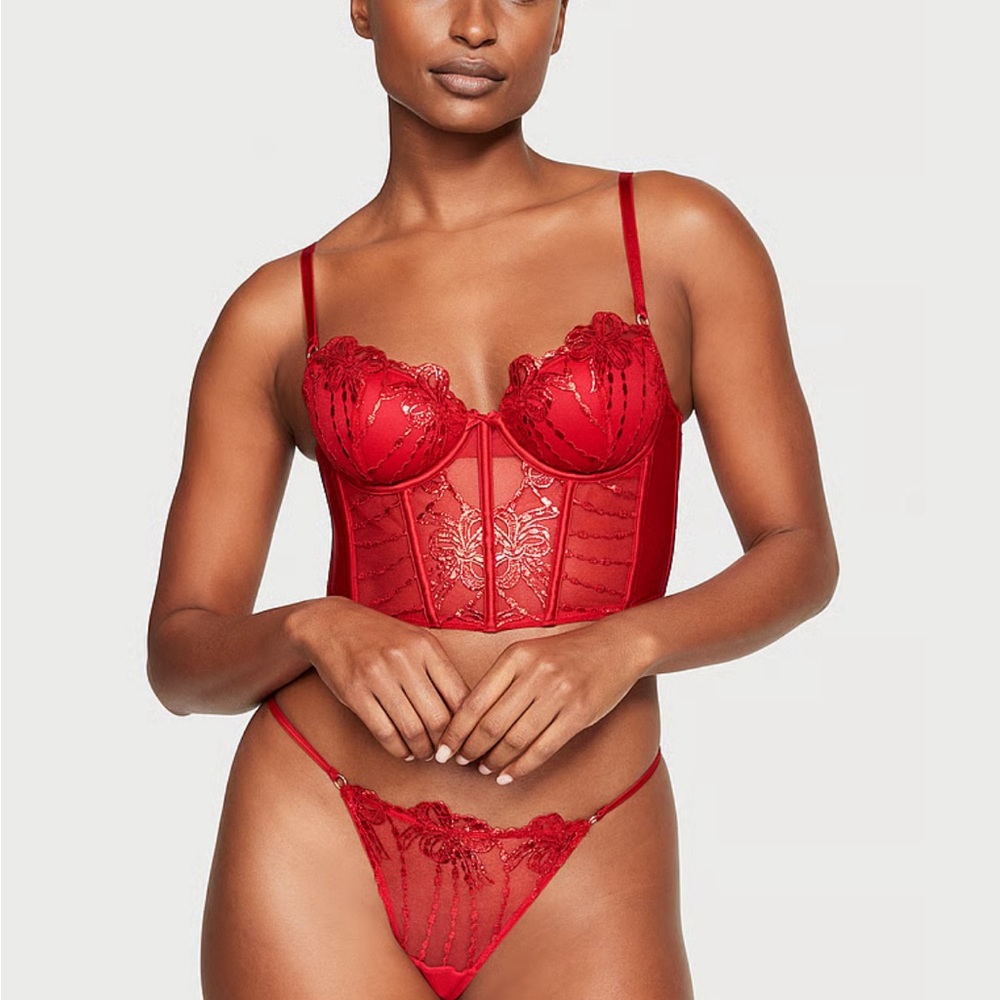 Red corset top Brazilian open back panty